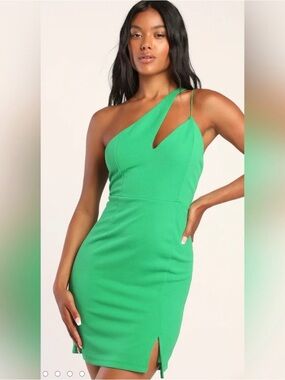 Olia Asymmetrical One-Shoulder Green Mini Dress